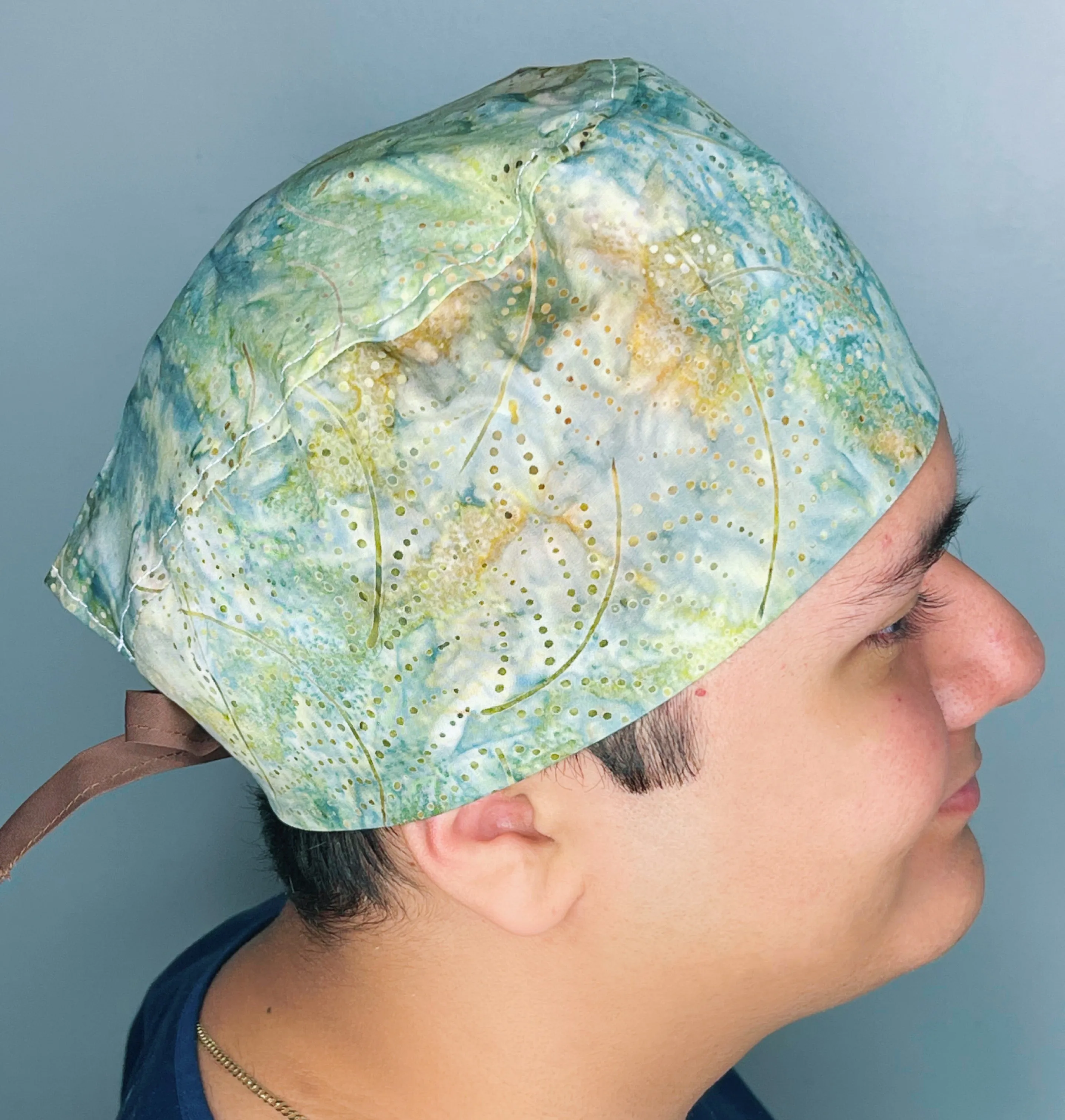 Green Tie Dye Floral Design Unisex Cute Scrub Cap