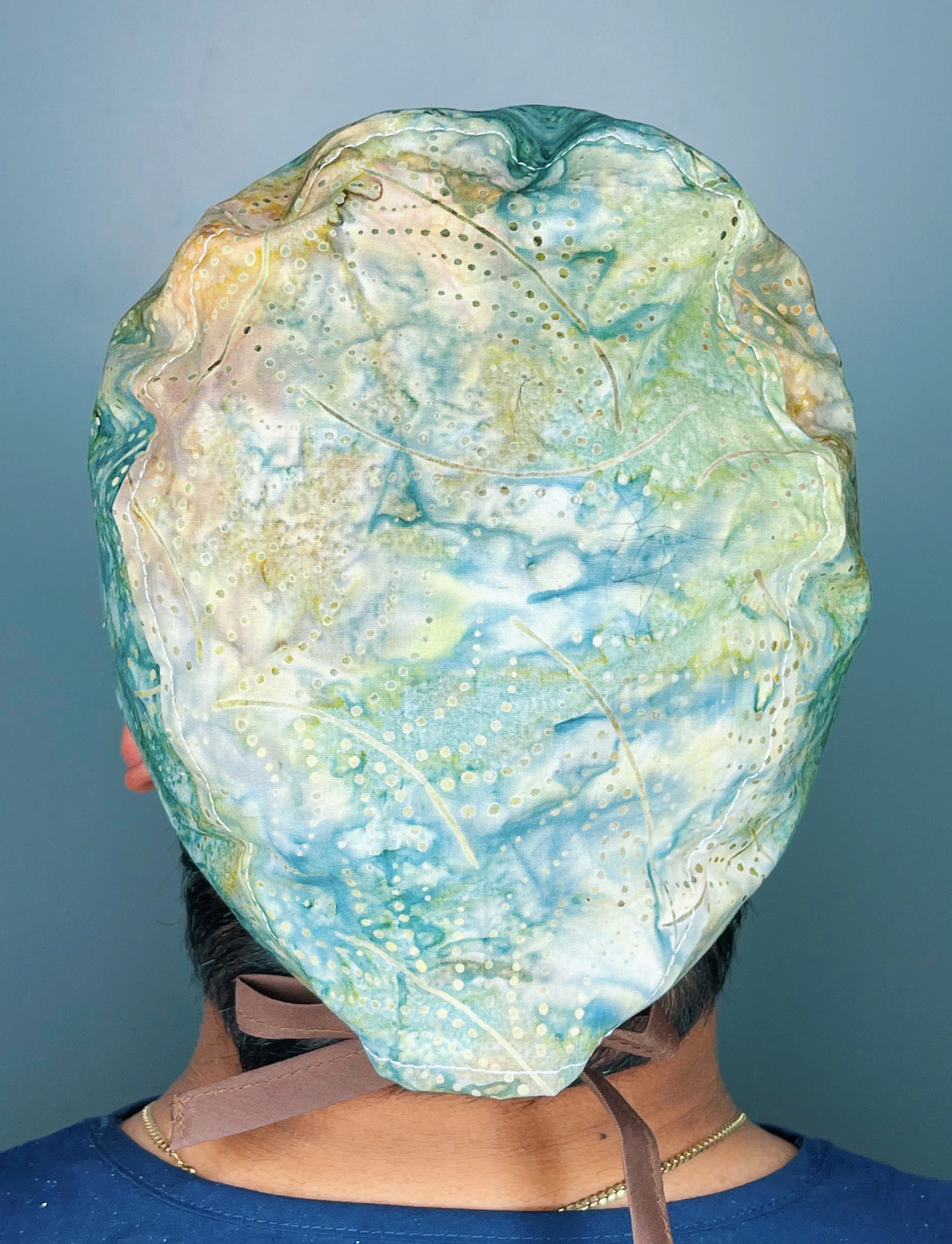 Green Tie Dye Floral Design Unisex Cute Scrub Cap