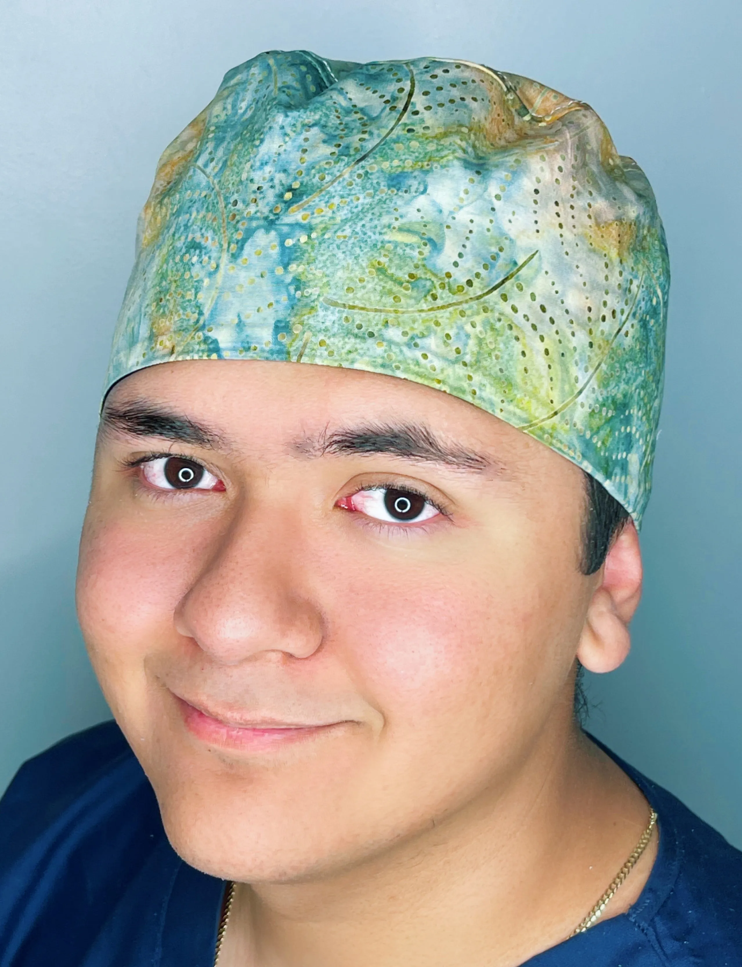 Green Tie Dye Floral Design Unisex Cute Scrub Cap