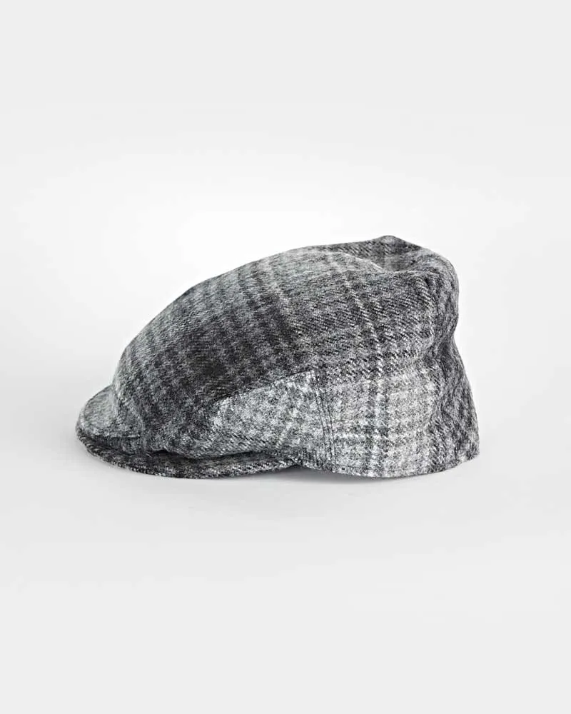 Grey & Black Cove Check Wool Flat Cap