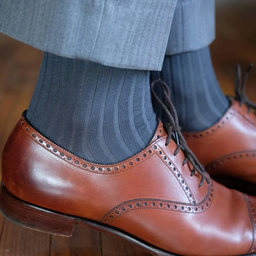 Grey Cotton Over the Calf Dress Socks
