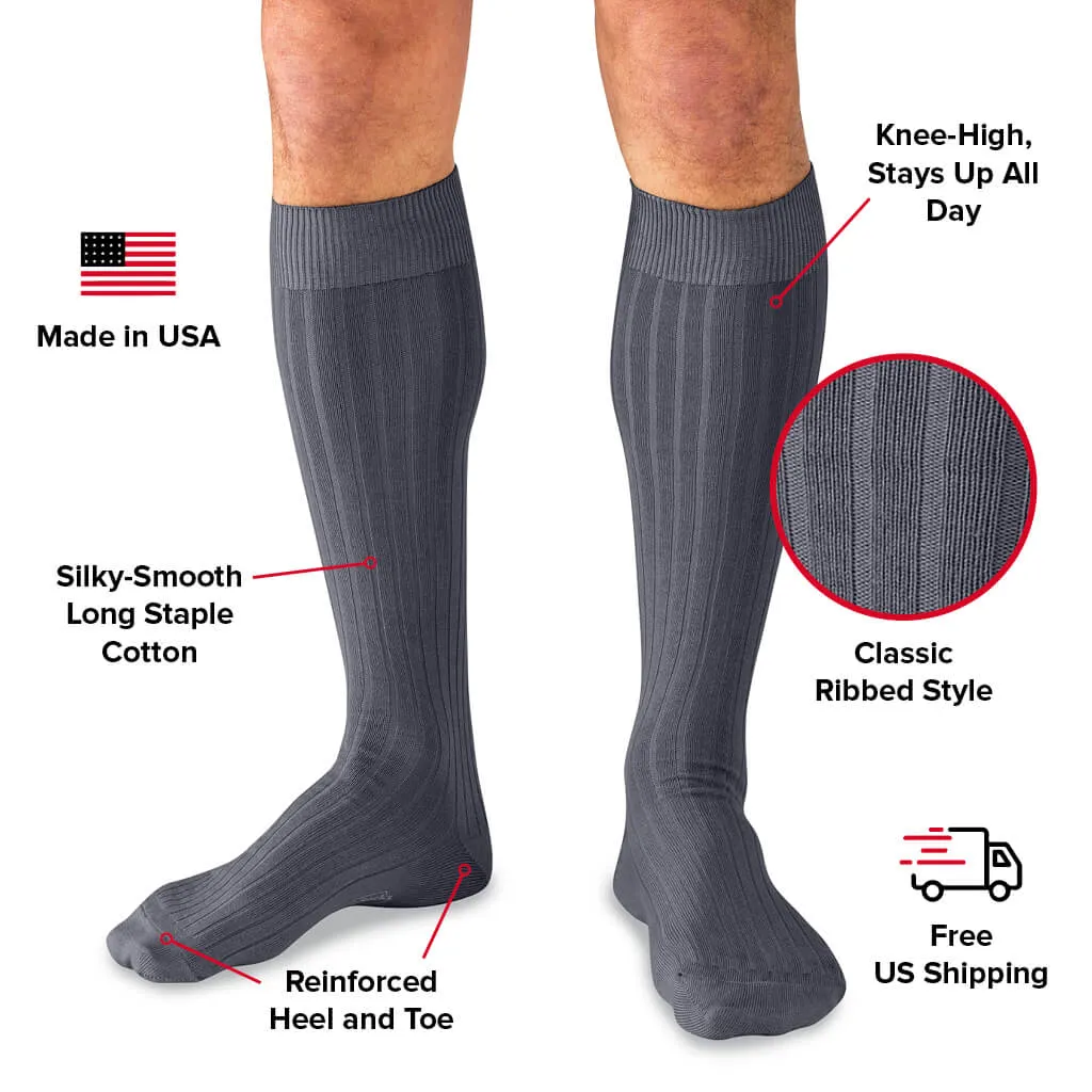 Grey Cotton Over the Calf Dress Socks