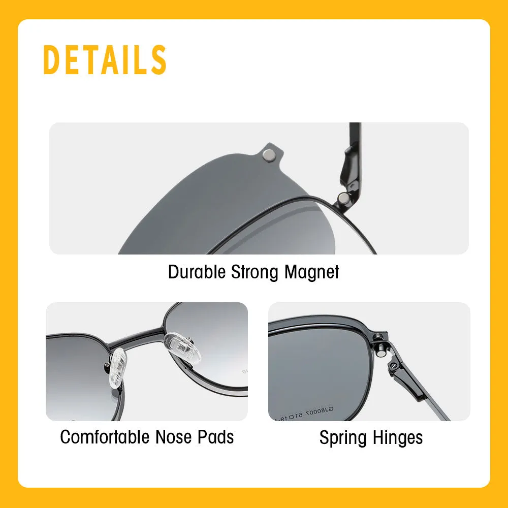GREY JACK Metal Square Clip On Glasses with 3PCS Magnetic Lens 80007