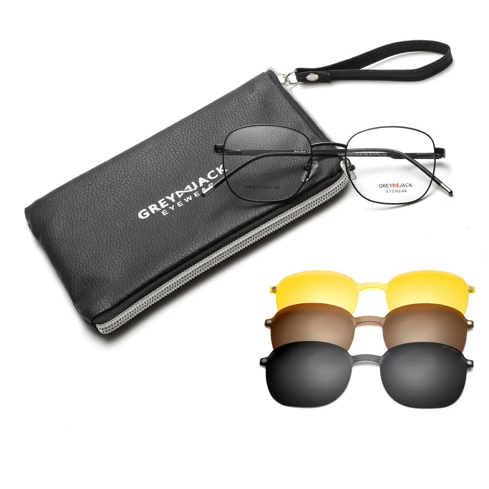 GREY JACK Metal Square Clip On Glasses with 3PCS Magnetic Lens 80007