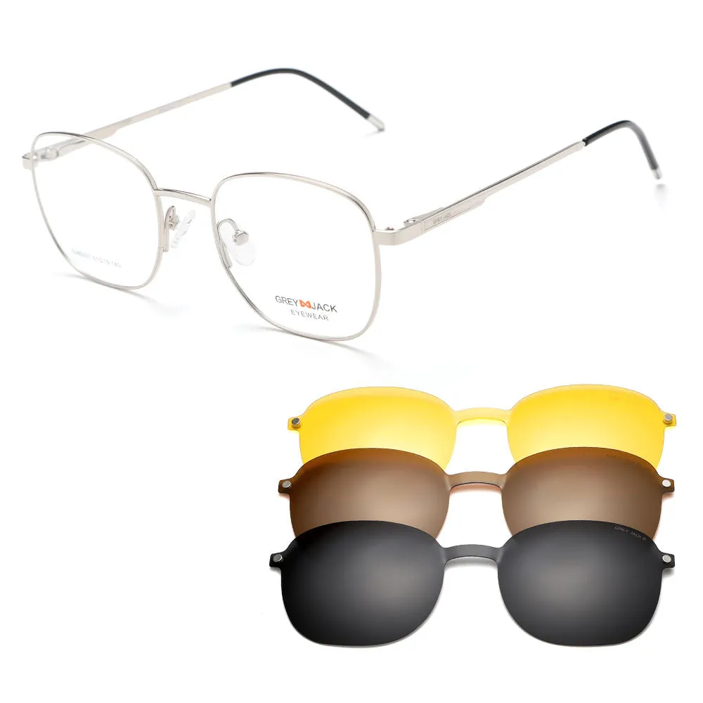 GREY JACK Metal Square Clip On Glasses with 3PCS Magnetic Lens 80007