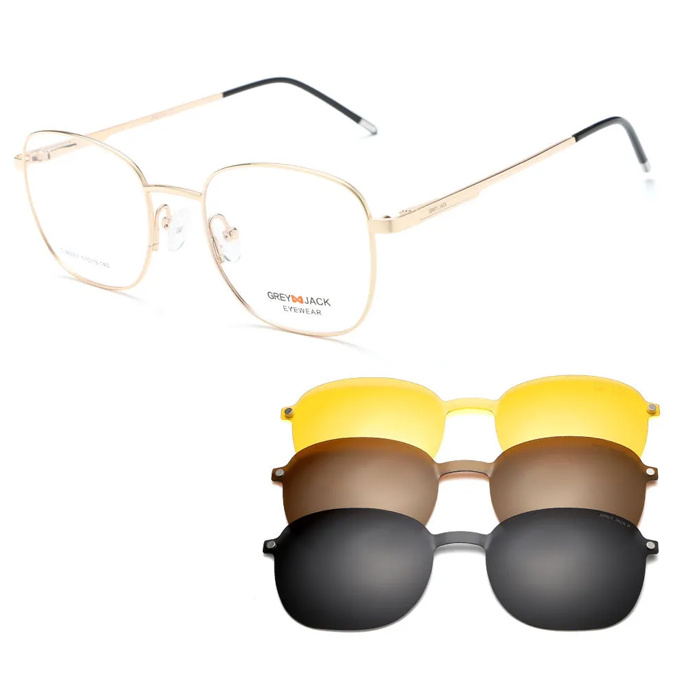 GREY JACK Metal Square Clip On Glasses with 3PCS Magnetic Lens 80007