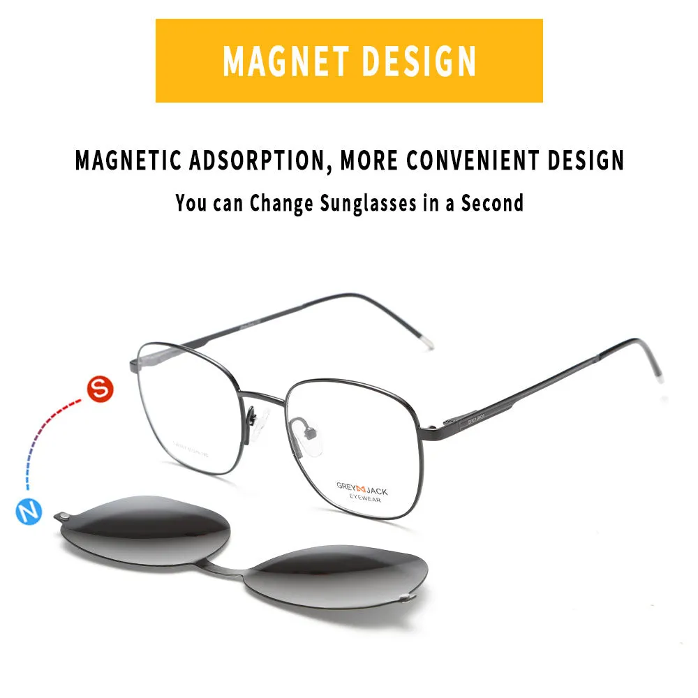 GREY JACK Metal Square Clip On Glasses with 3PCS Magnetic Lens 80007