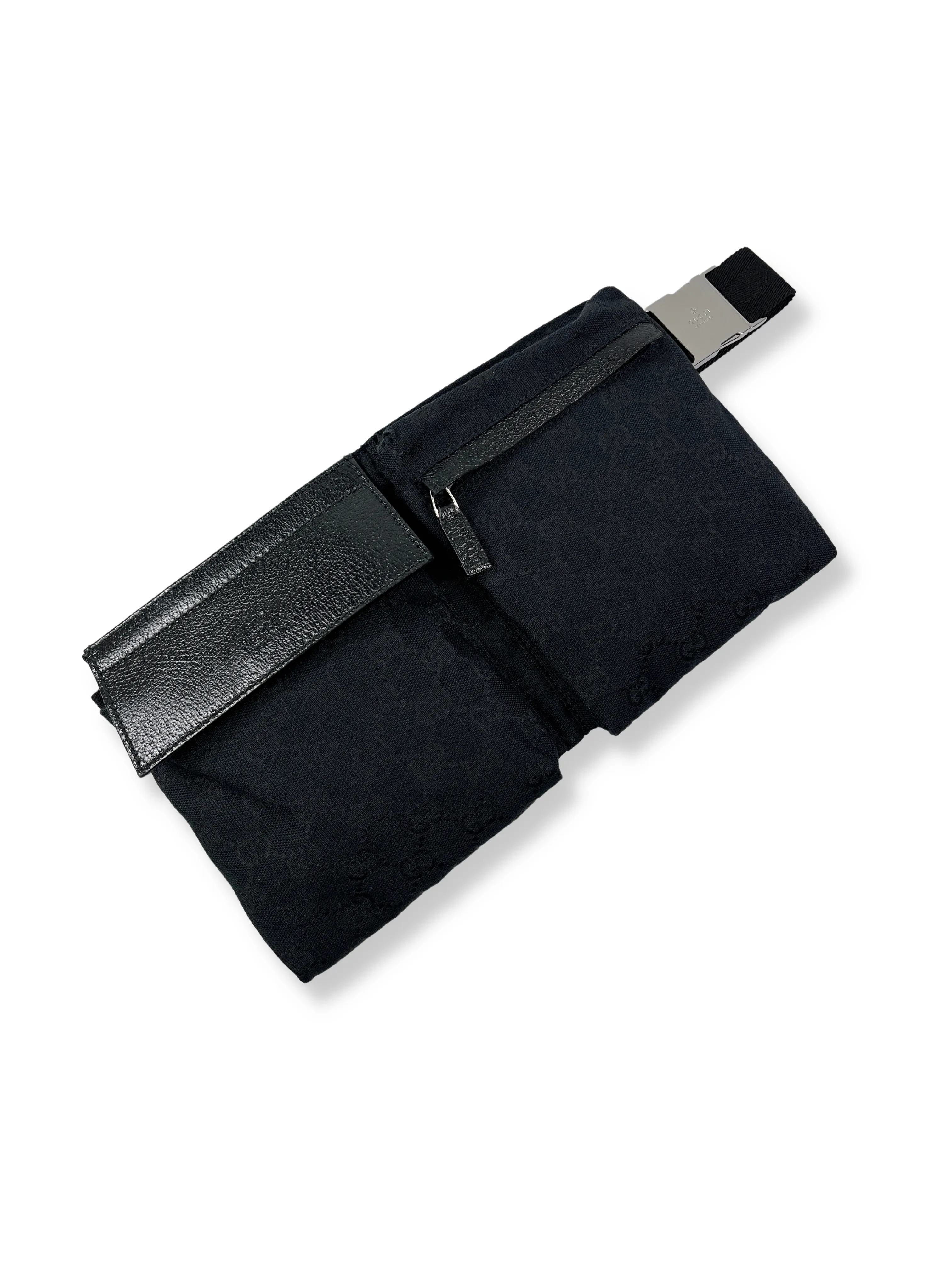 GUCCI - BLACK GG CANVAS BELT WAIST BAG
