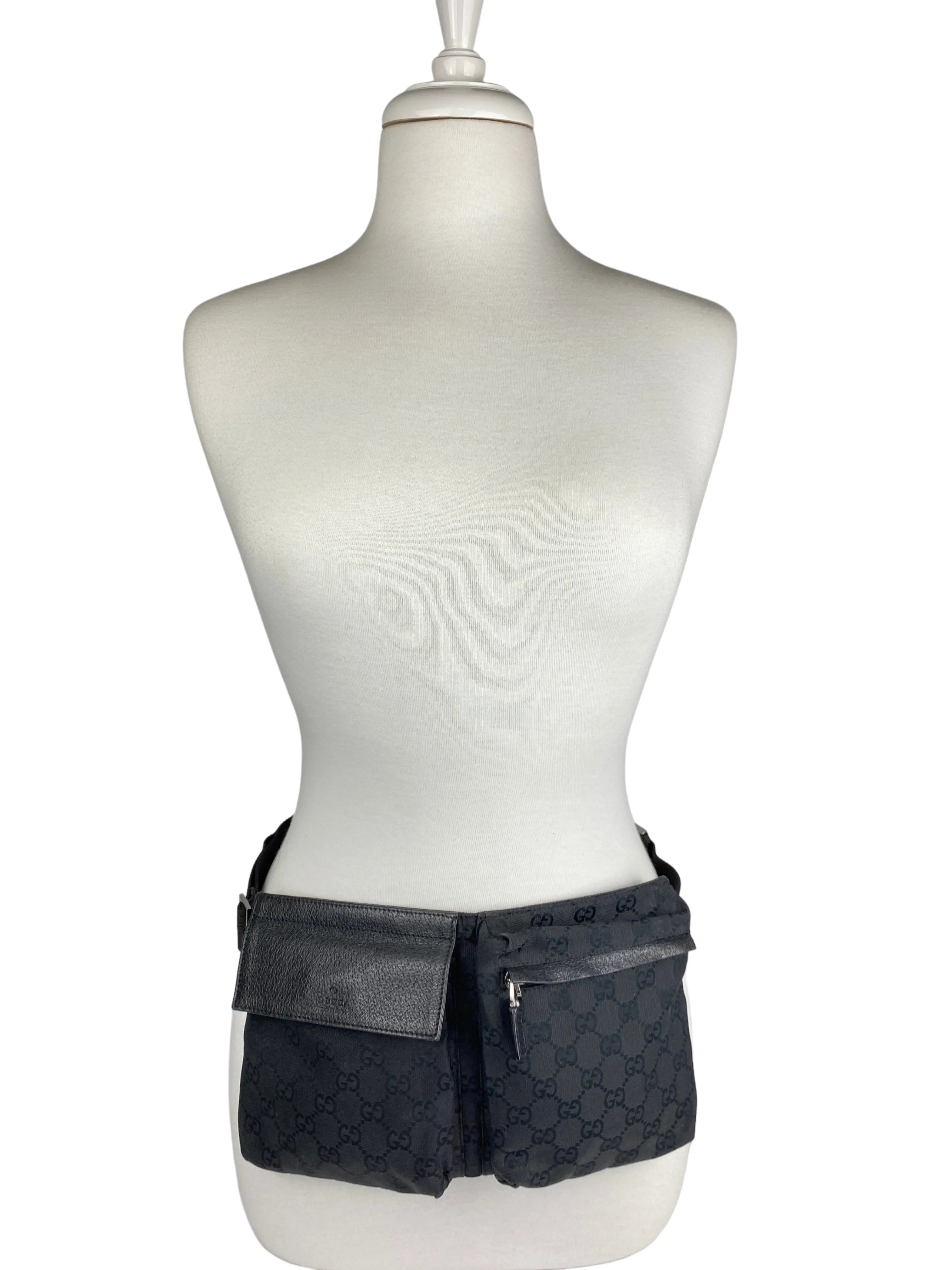 GUCCI - BLACK GG CANVAS BELT WAIST BAG