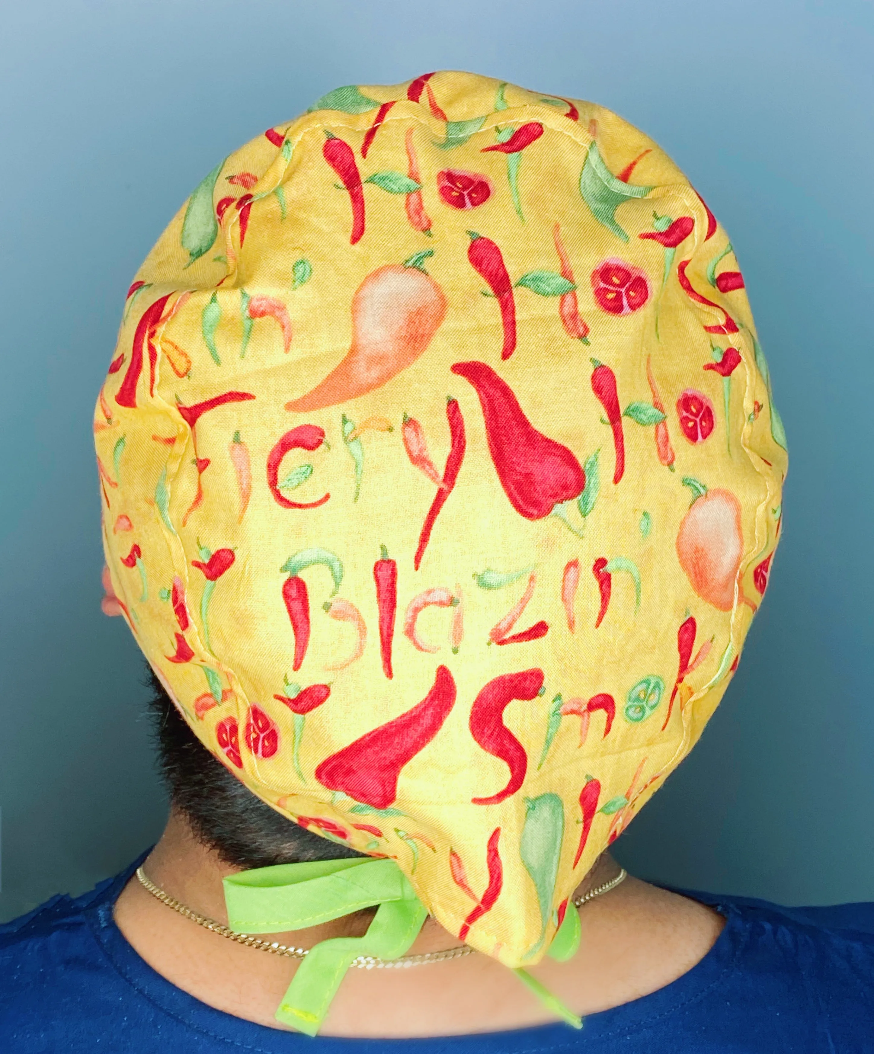 Hot Peppers on Yellow Unisex Food Scrub Cap