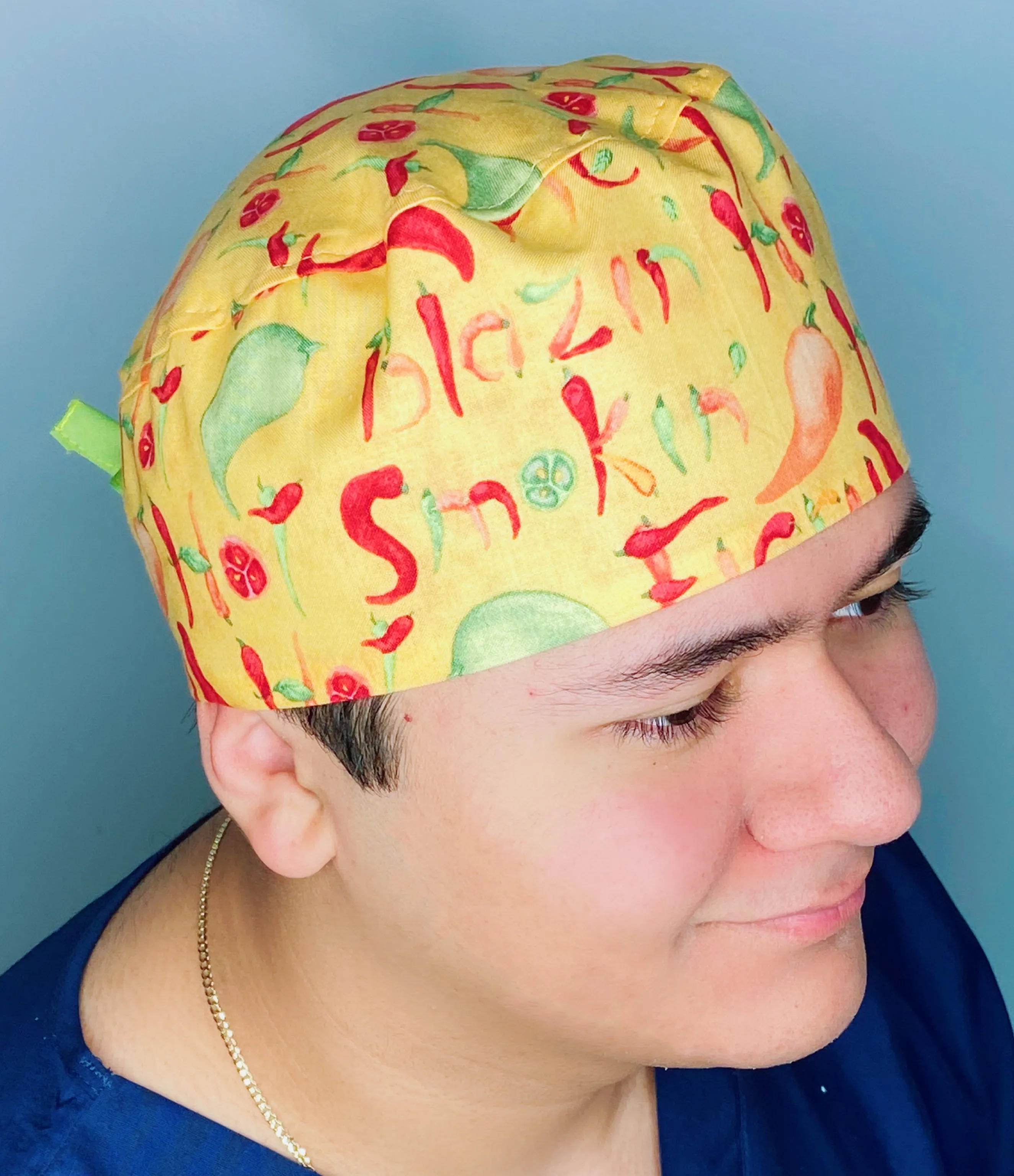 Hot Peppers on Yellow Unisex Food Scrub Cap