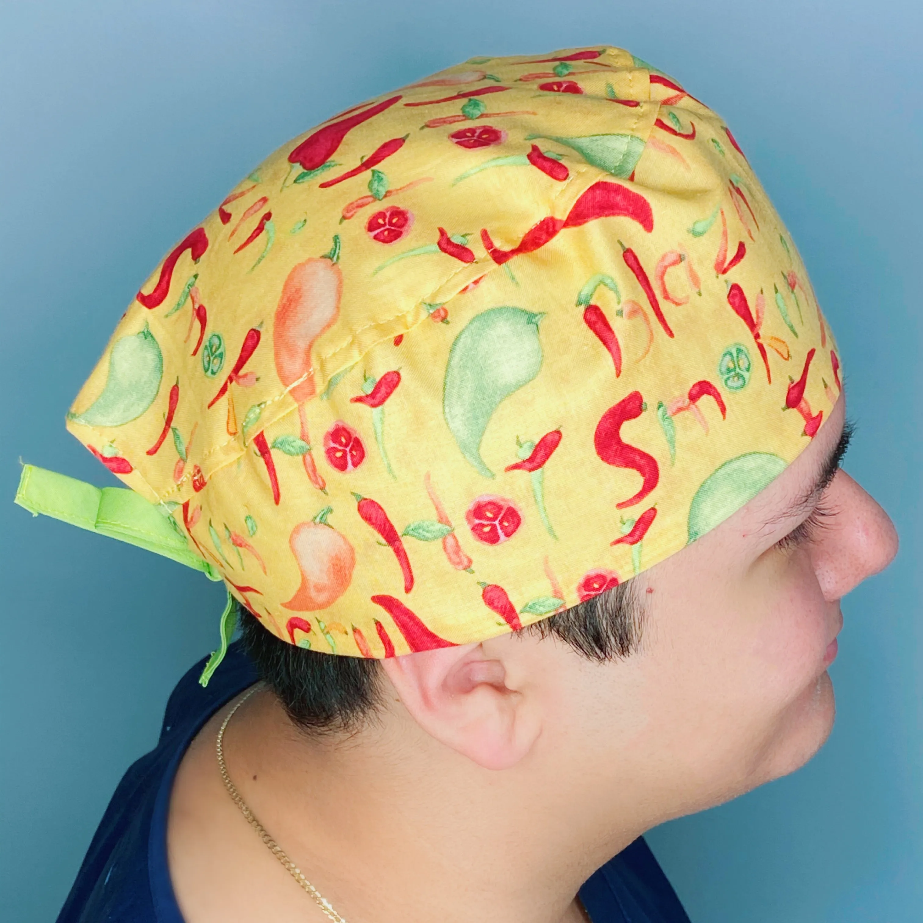 Hot Peppers on Yellow Unisex Food Scrub Cap