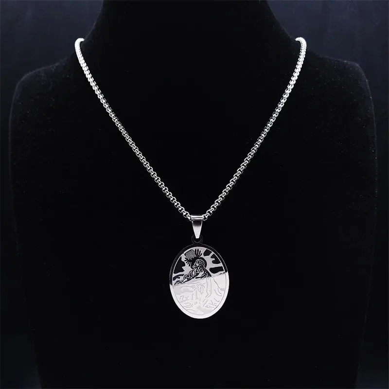 Jesus Pain in the Garden Stainless Steel Chain Necklace Women/Men Silver Color