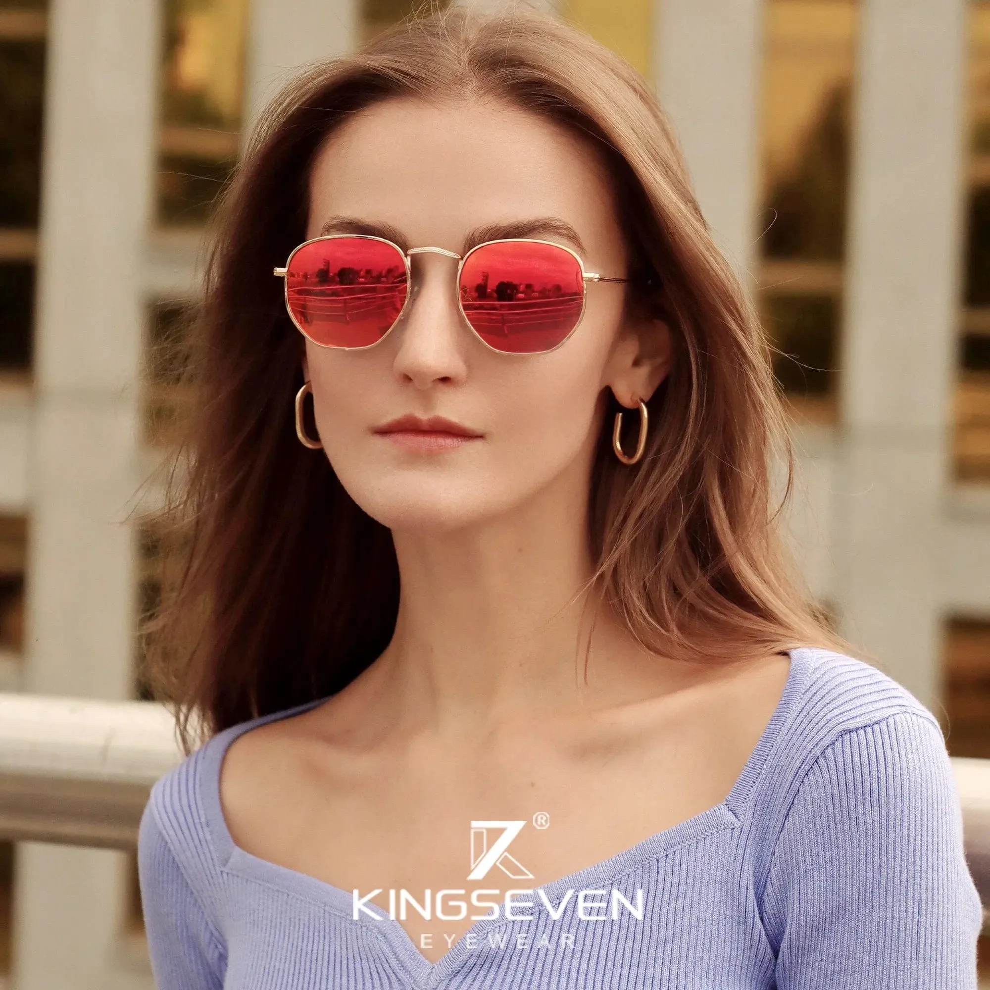 KINGSEVEN 2023 Classic Reflective Sunglasses Men Hexagon Retro