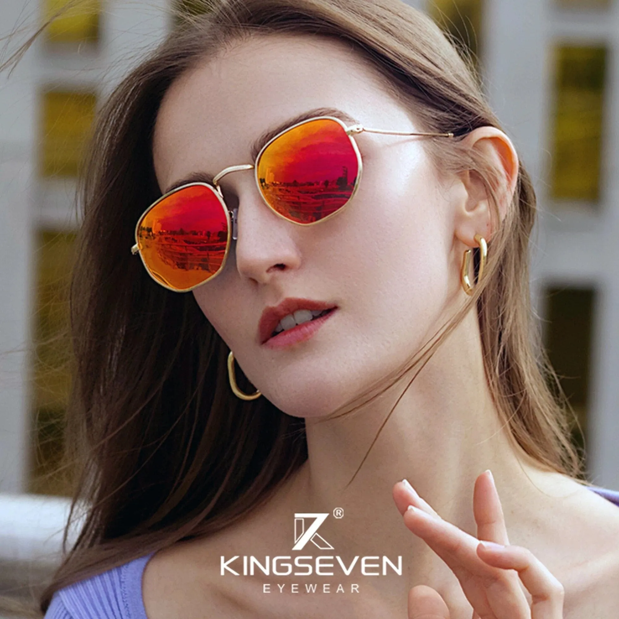 KINGSEVEN 2023 Classic Reflective Sunglasses Men Hexagon Retro