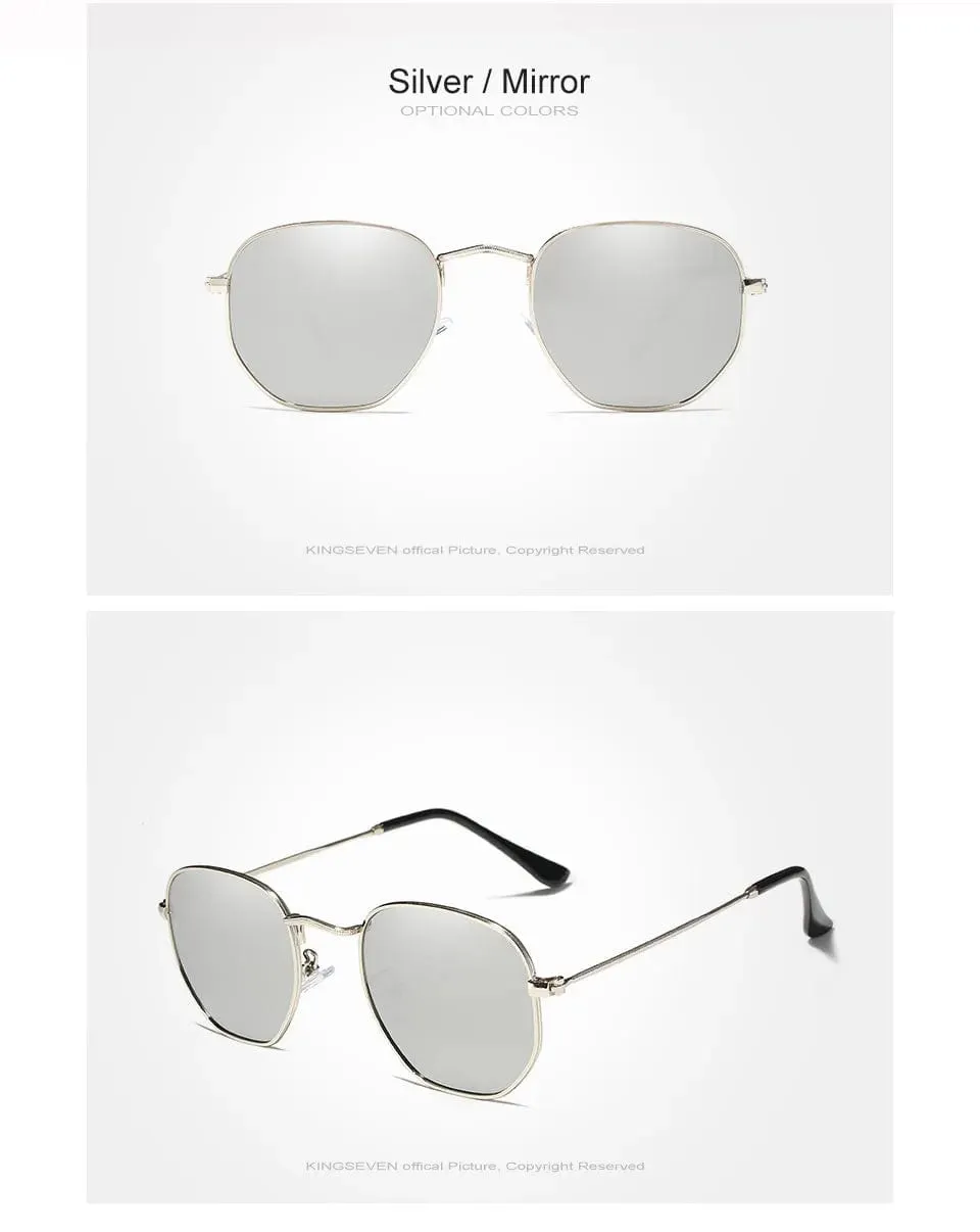 KINGSEVEN 2023 Classic Reflective Sunglasses Men Hexagon Retro