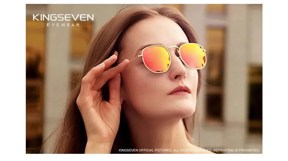 KINGSEVEN 2023 Classic Reflective Sunglasses Men Hexagon Retro