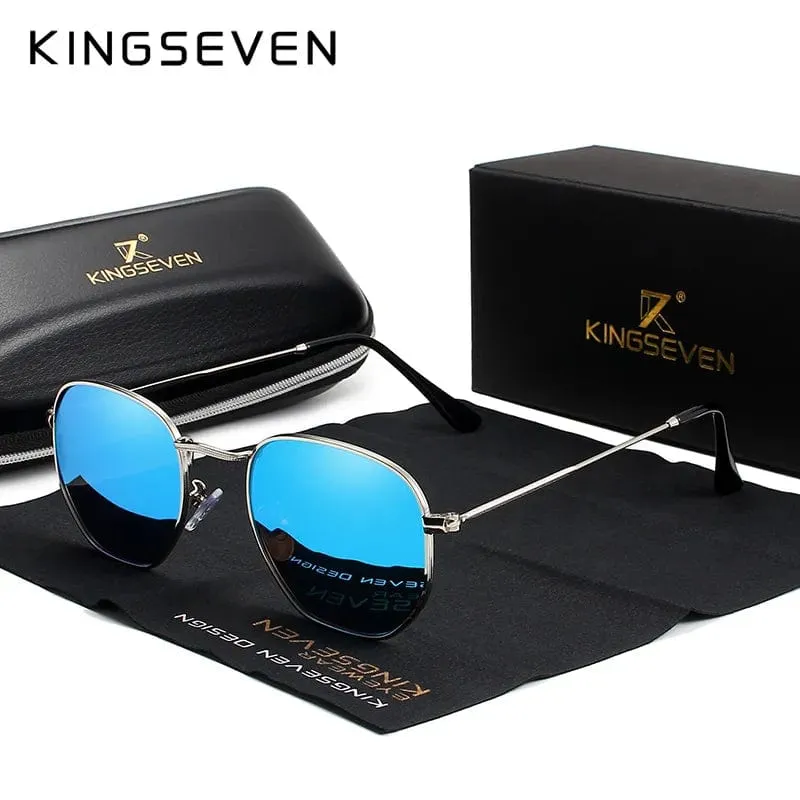 KINGSEVEN 2023 Classic Reflective Sunglasses Men Hexagon Retro