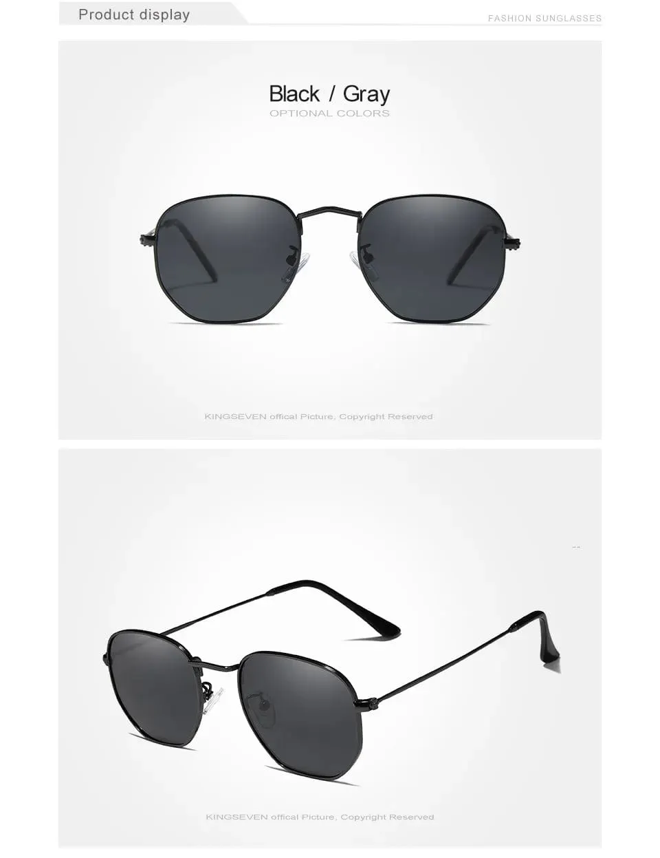 KINGSEVEN 2023 Classic Reflective Sunglasses Men Hexagon Retro