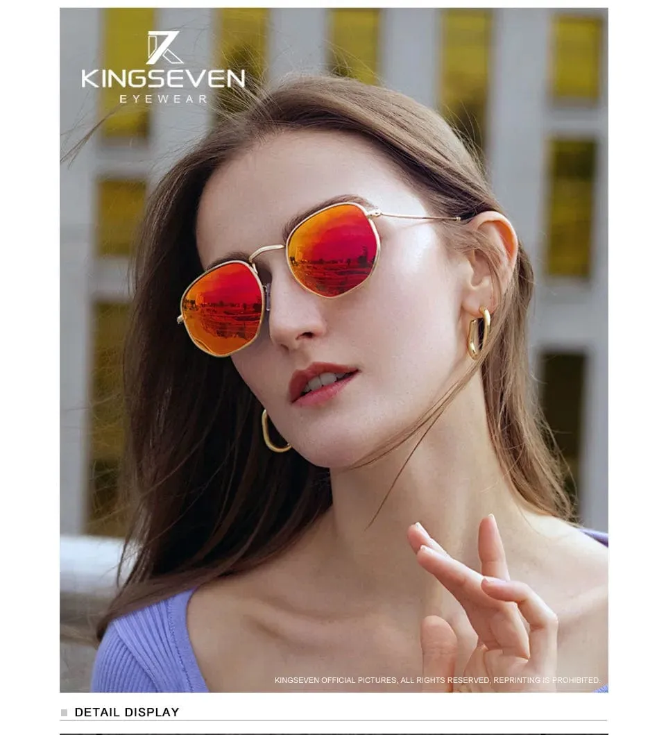 KINGSEVEN 2023 Classic Reflective Sunglasses Men Hexagon Retro