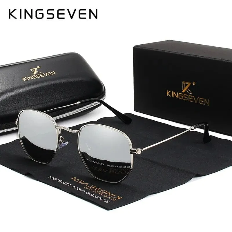 KINGSEVEN 2023 Classic Reflective Sunglasses Men Hexagon Retro