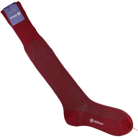 Knee Socks - Shadow Stripes - Cherry / Grey - Pure Cotton