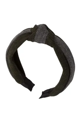 Knot Herringbone Headband - Olive/Grey