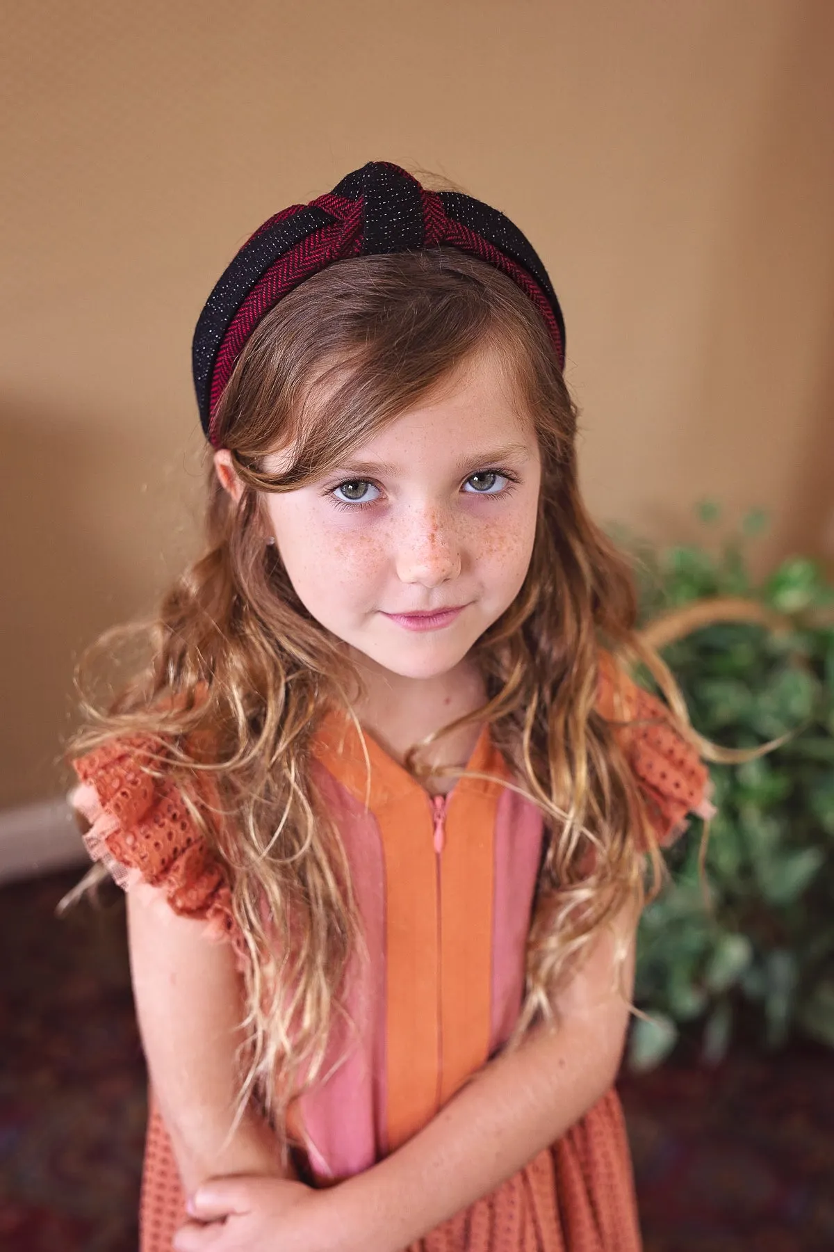 Knot Herringbone Headband - Olive/Grey