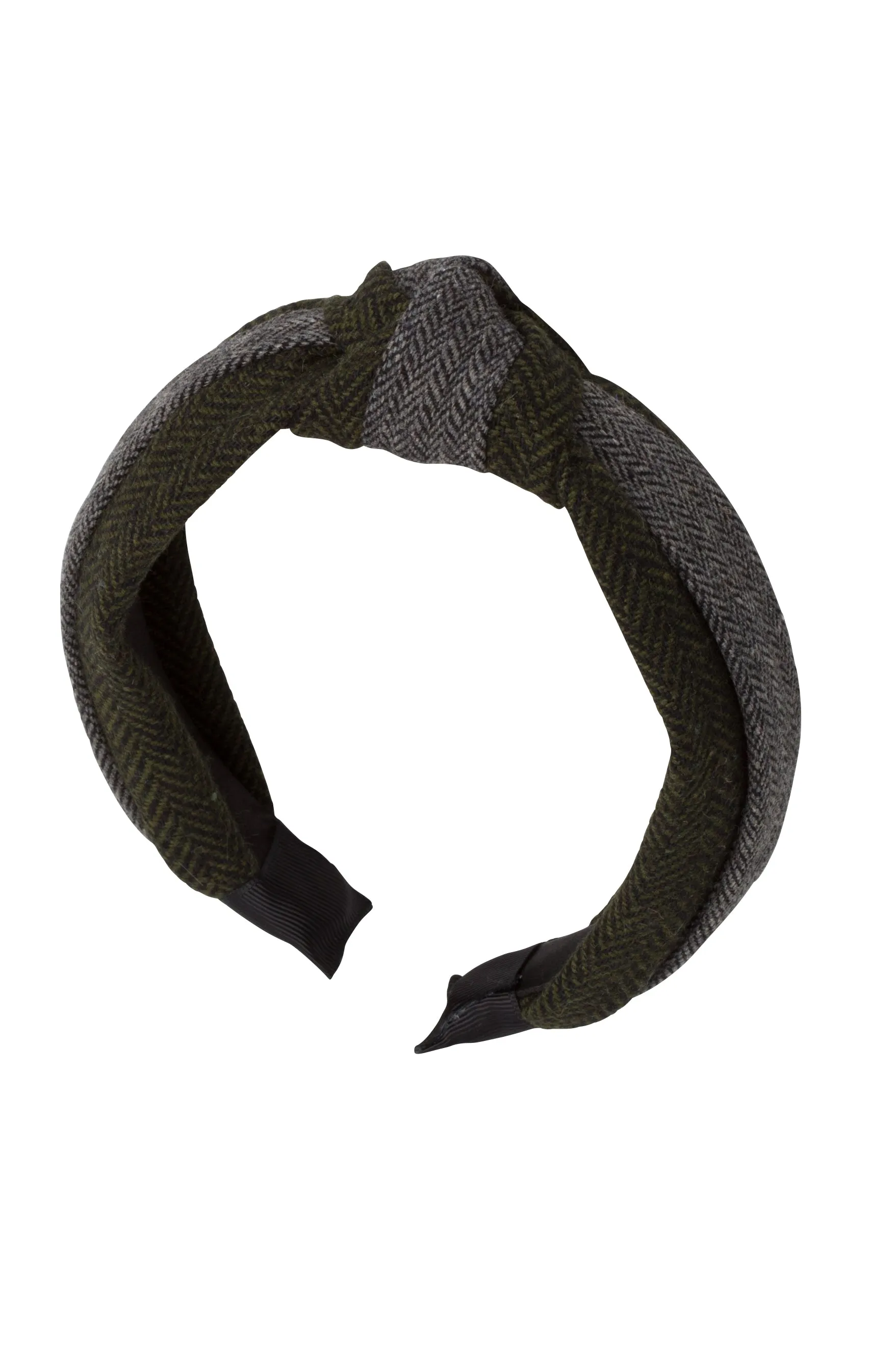 Knot Herringbone Headband - Olive/Grey