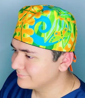 Leaf Orange & Green Floral Design Unisex Cute Scrub Cap