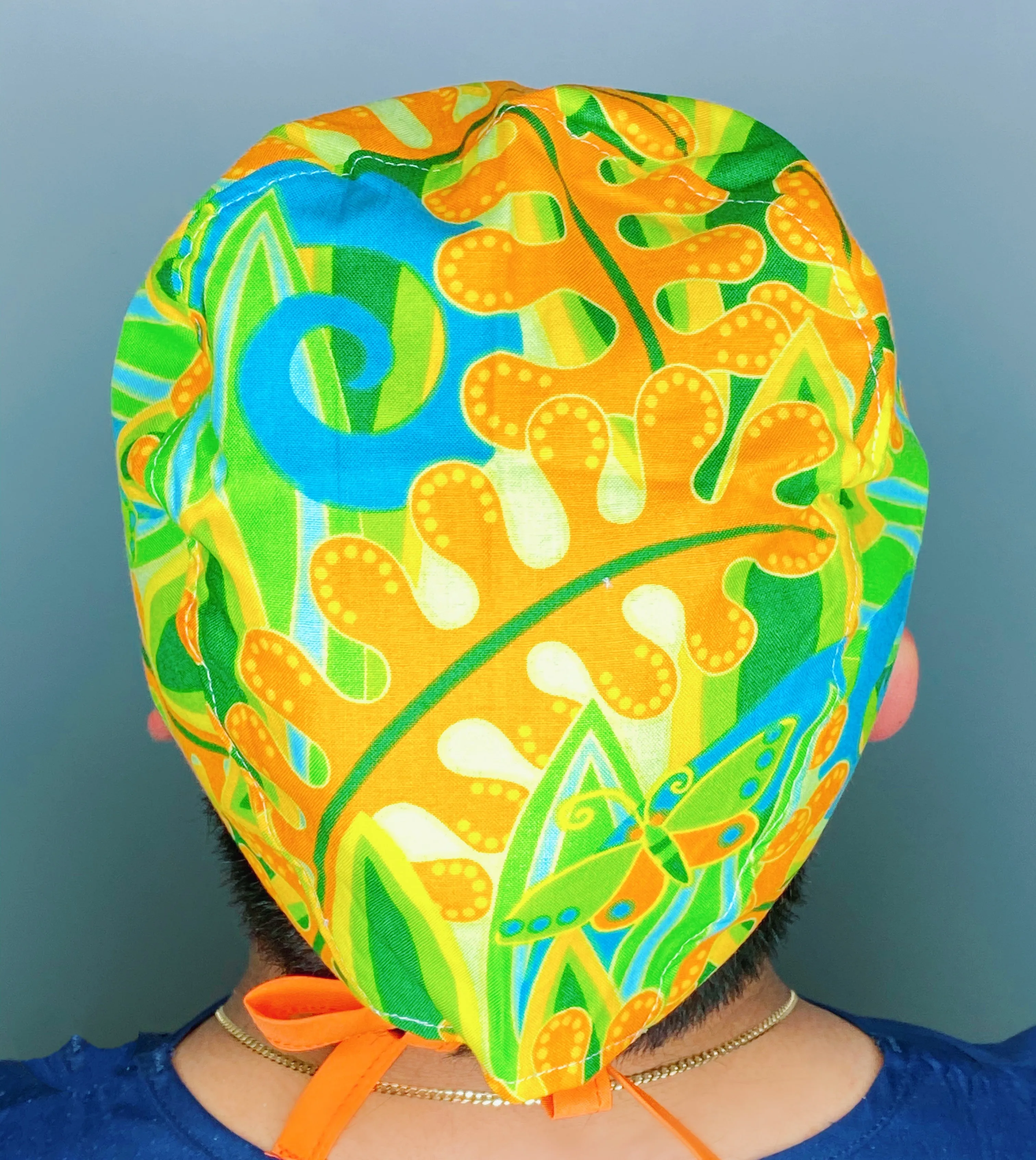 Leaf Orange & Green Floral Design Unisex Cute Scrub Cap