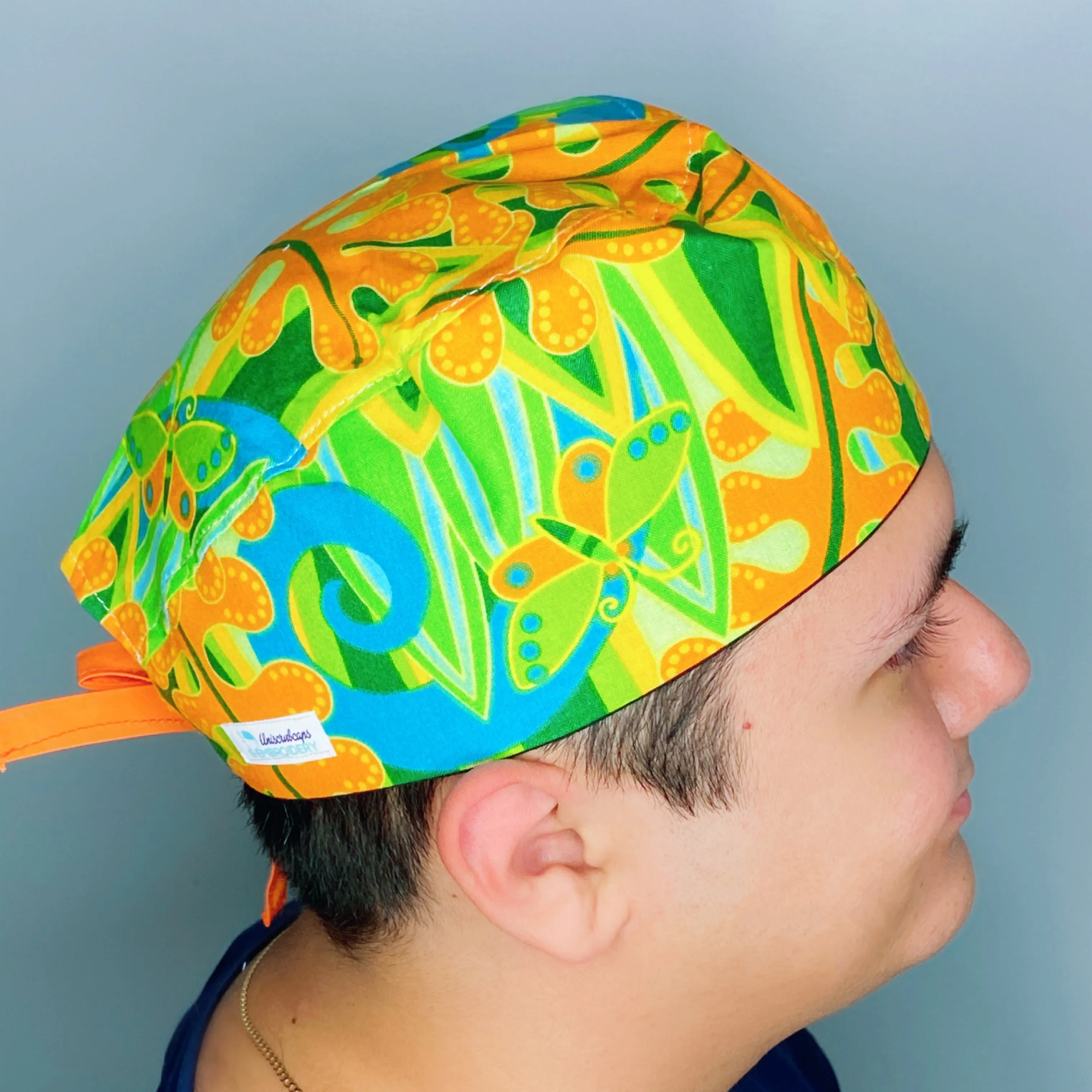 Leaf Orange & Green Floral Design Unisex Cute Scrub Cap