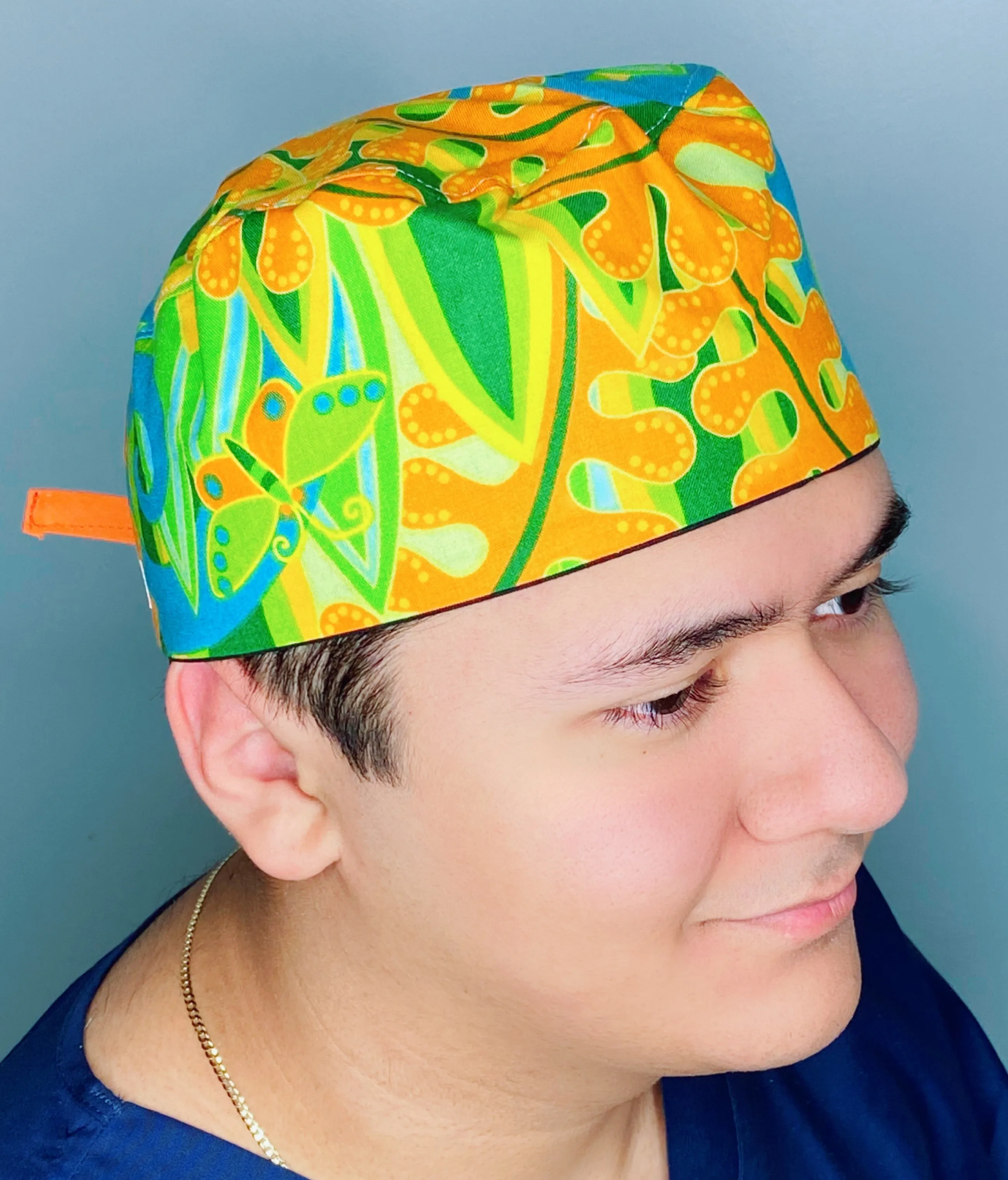 Leaf Orange & Green Floral Design Unisex Cute Scrub Cap