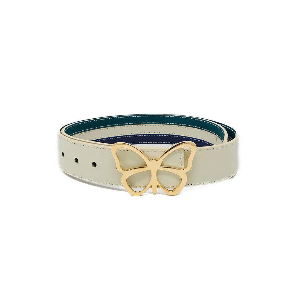 Leather Belt Plum, Cream & Forest Triple Stripe Reversible