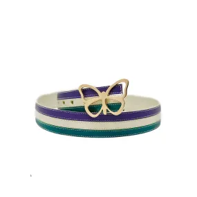Leather Belt Plum, Cream & Forest Triple Stripe Reversible