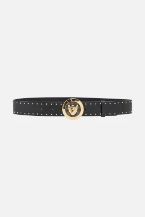LEOPARD BUTTON BELT SOLID BLACK
