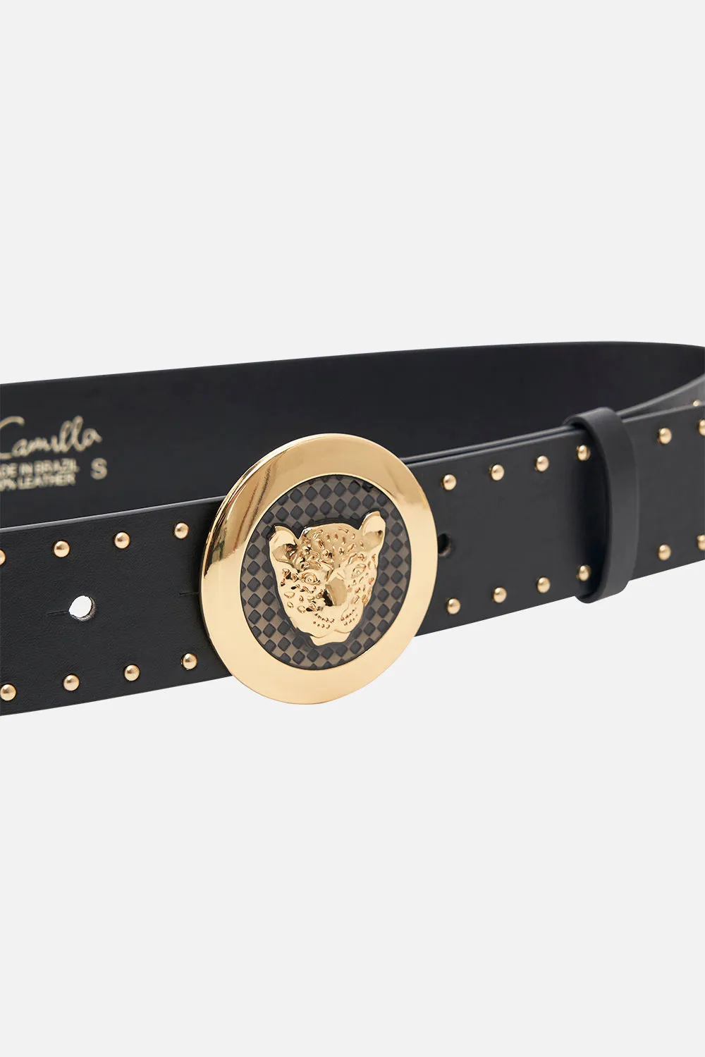 LEOPARD BUTTON BELT SOLID BLACK