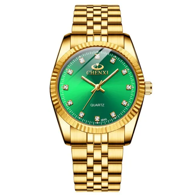 Luxury Gold Watch With Green Dial Fashion Business Men Watch
