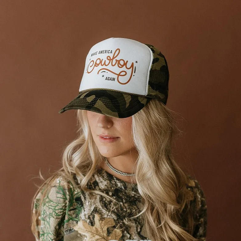 Make America Cowboy Again Camo Trucker Hat