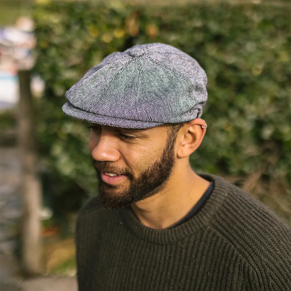 Marl Tweed Newsboy Cap - Black