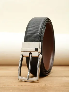 Men Black Textured Genuine Leather Reversible Belt