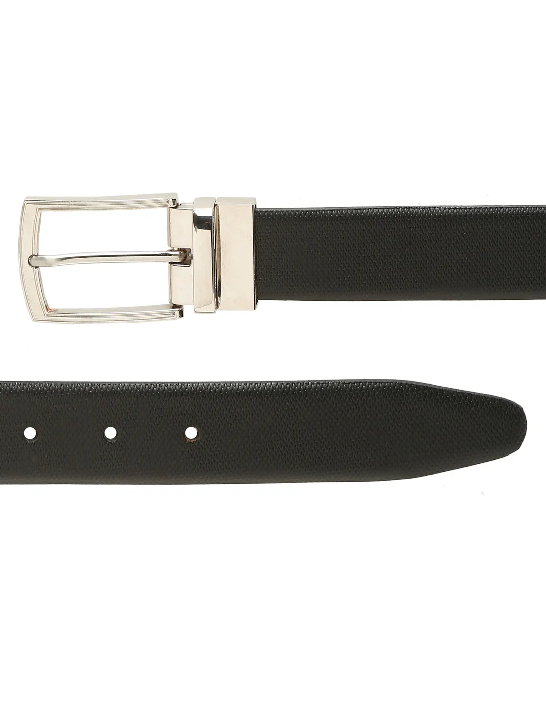 Men Black Textured Genuine Leather Reversible Belt