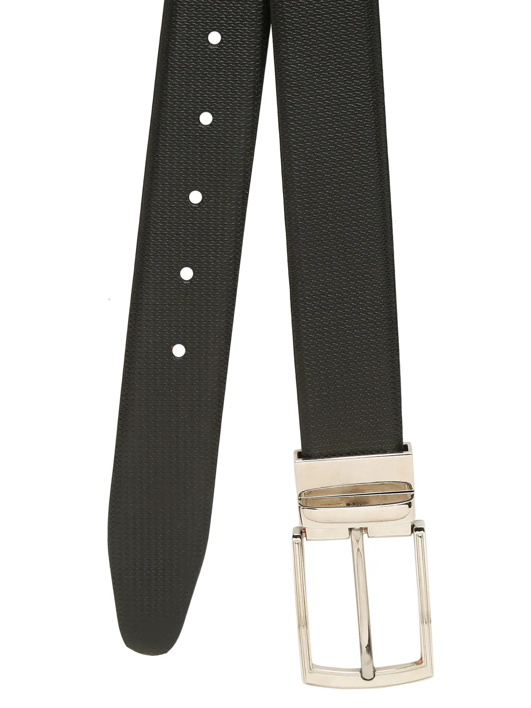 Men Black Textured Genuine Leather Reversible Belt