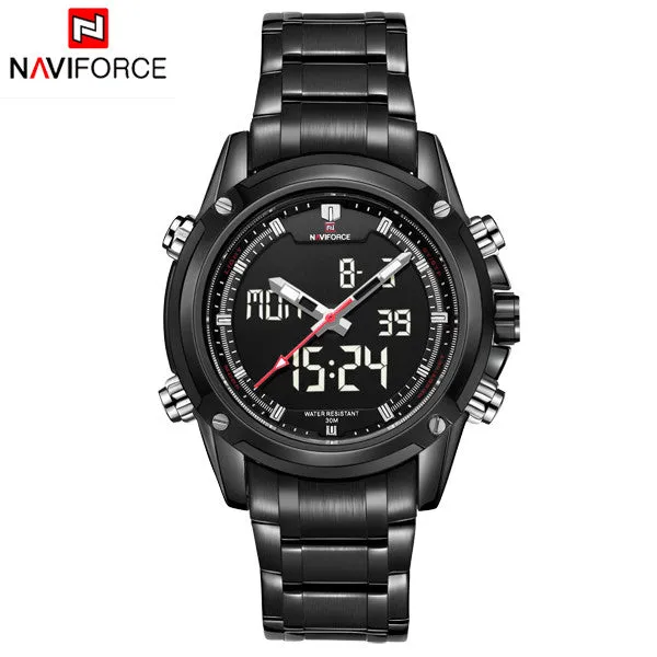 Men Watches NAVIFORCE Luxury Brand Full Steel Quartz Clock Digital LED Watch Army Military Sport Watch