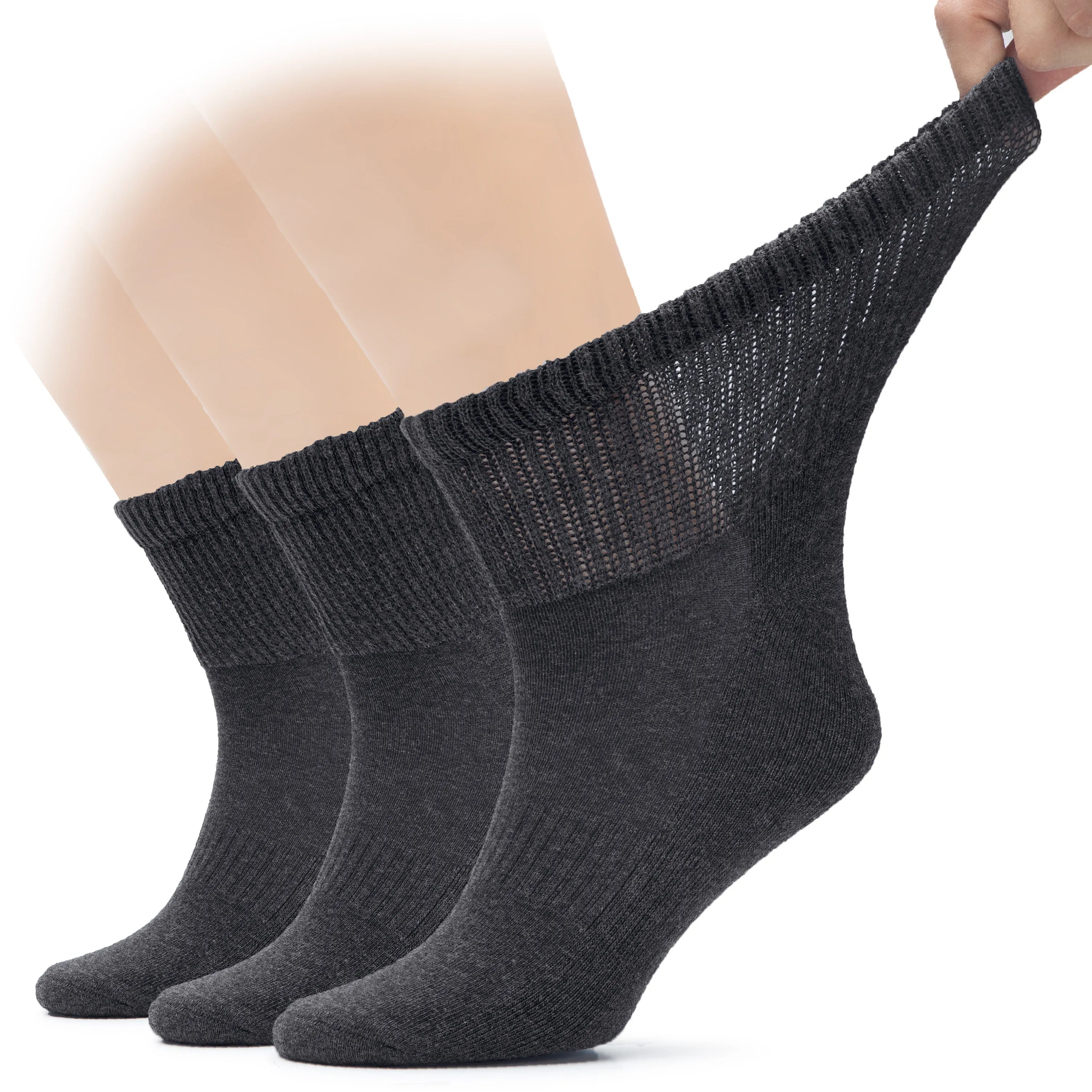 Men's Diabetic Ankle Semi-Cushion Cotton Socks, 3 Pairs