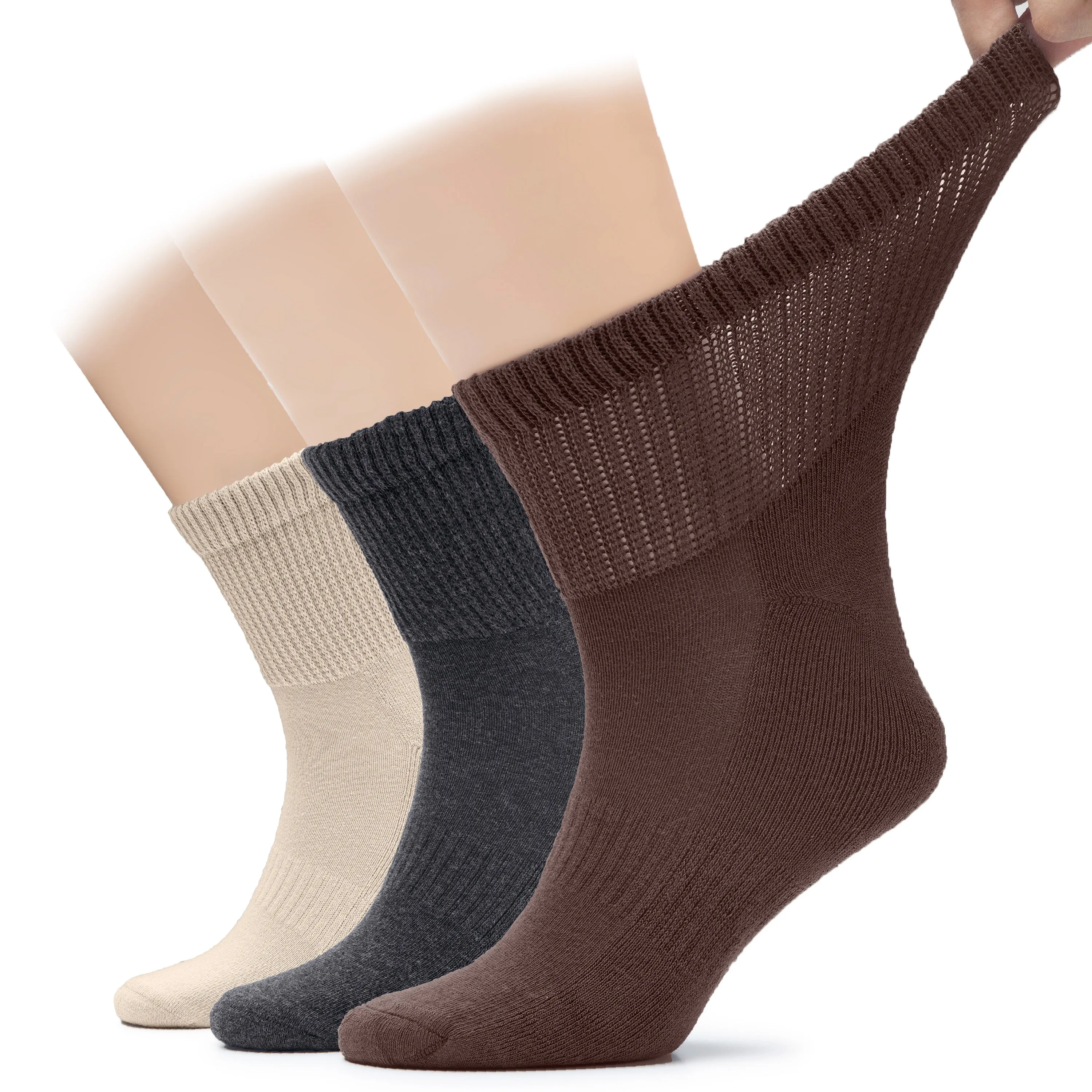 Men's Diabetic Ankle Semi-Cushion Cotton Socks, 3 Pairs