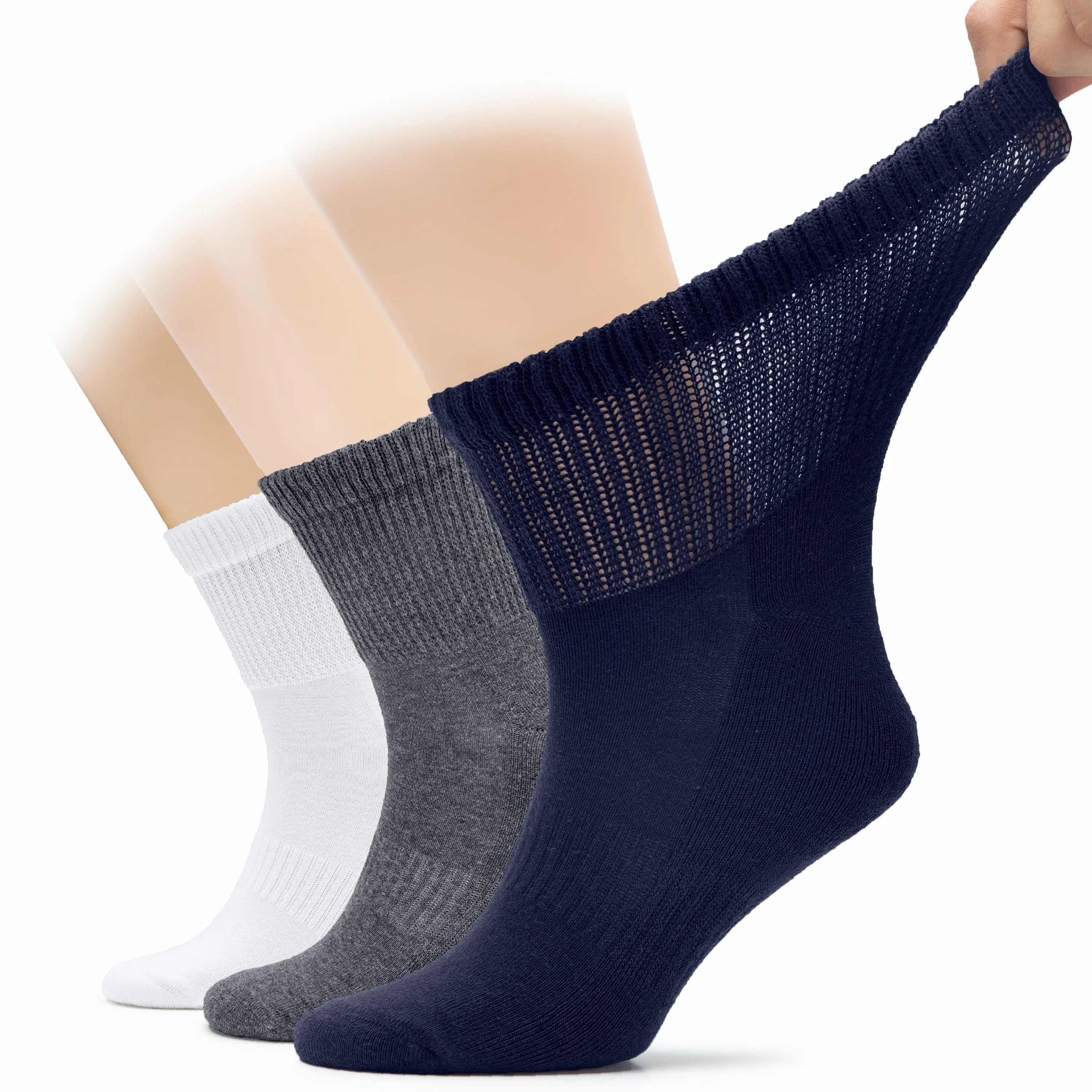 Men's Diabetic Ankle Semi-Cushion Cotton Socks, 3 Pairs