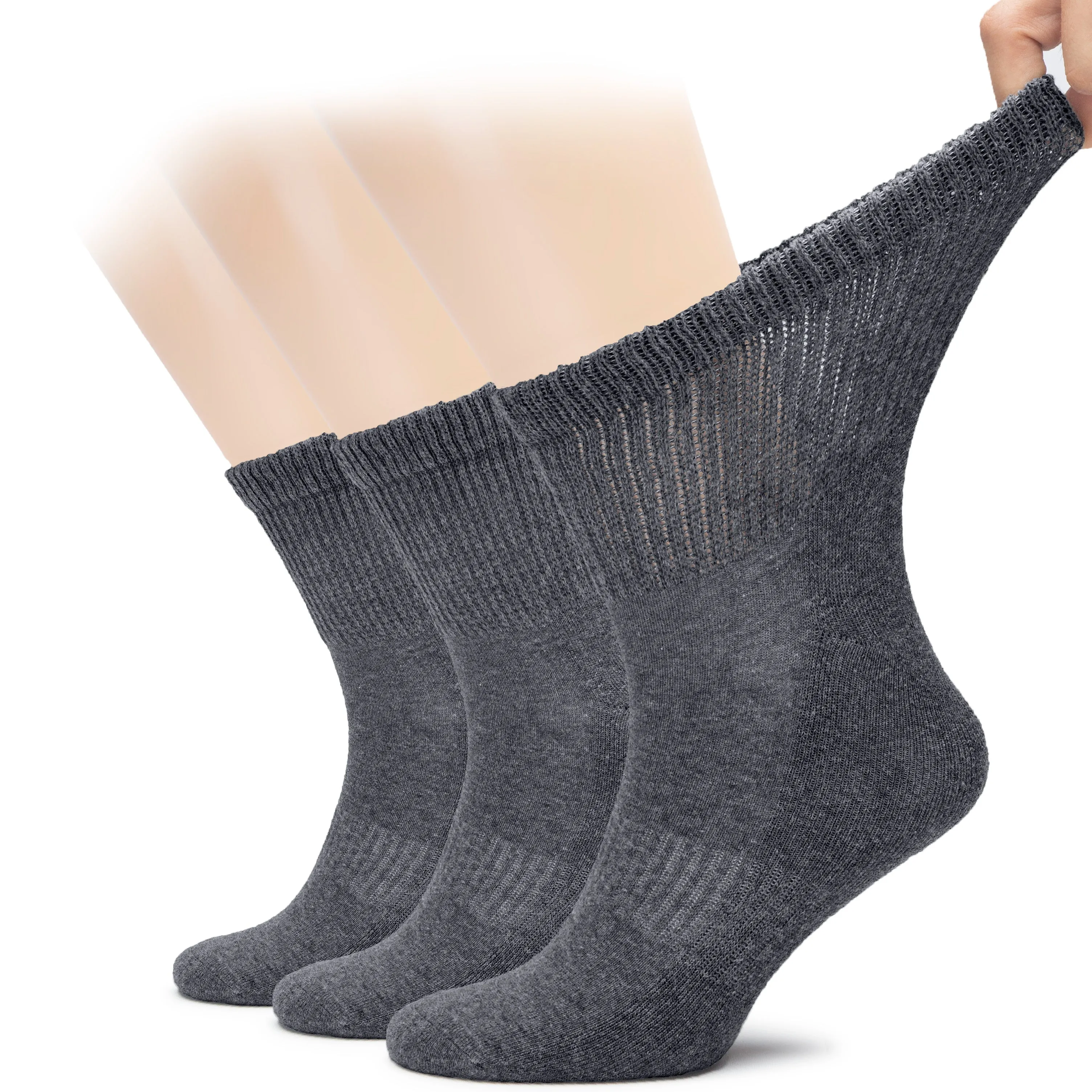 Men's Diabetic Ankle Semi-Cushion Cotton Socks, 3 Pairs
