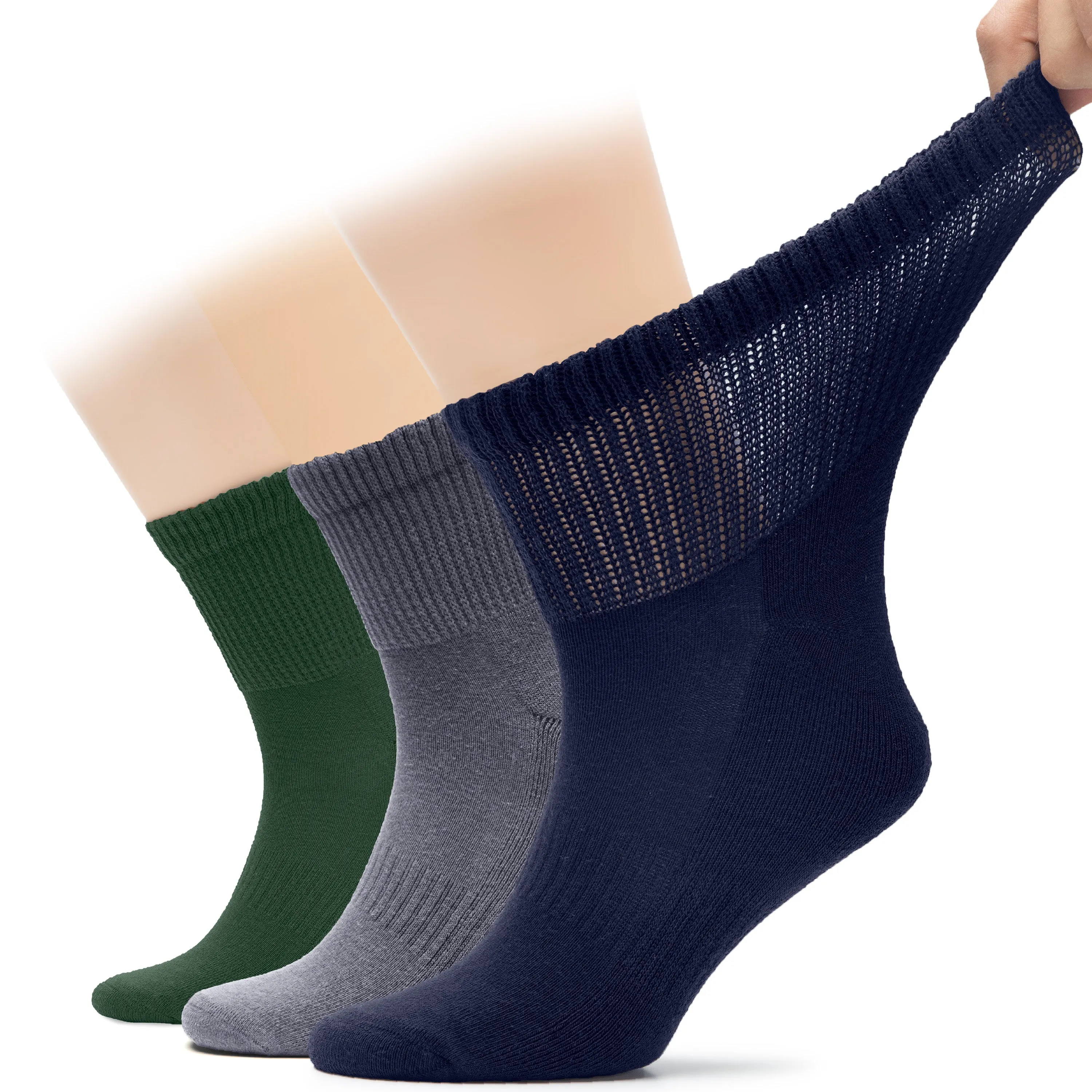 Men's Diabetic Ankle Semi-Cushion Cotton Socks, 3 Pairs