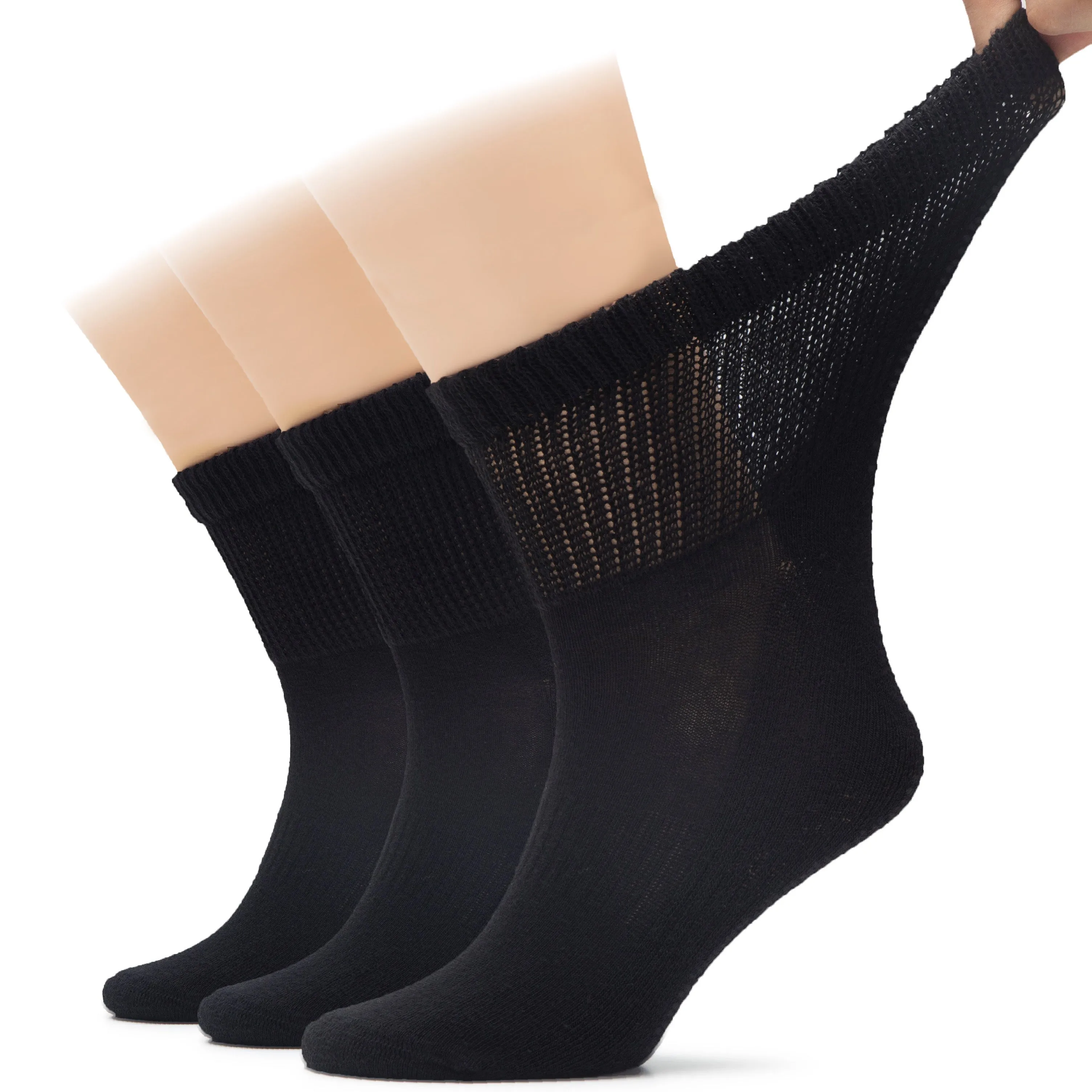 Men's Diabetic Ankle Semi-Cushion Cotton Socks, 3 Pairs